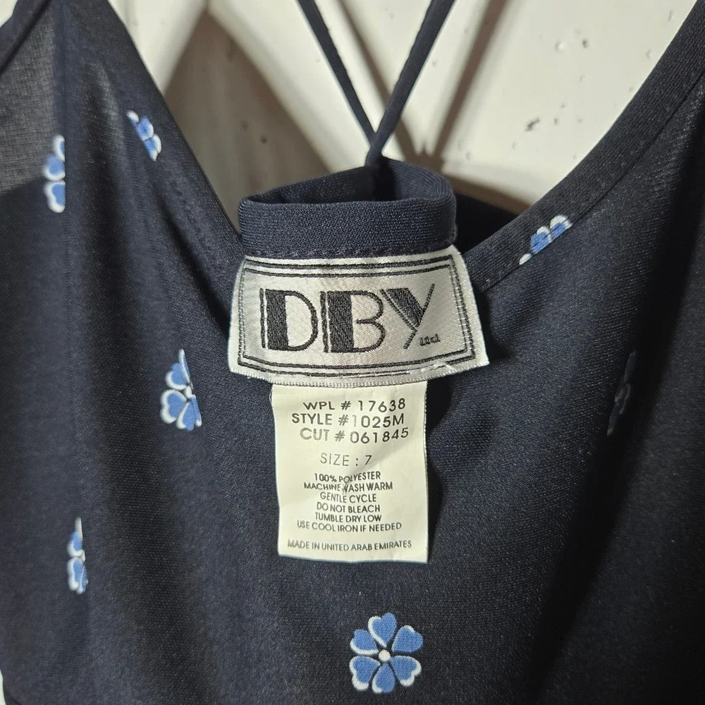 Vintage DBY Blue Floral Sleeveless‎ Babydoll Maxi Dress 7 90s Grunge Whimsigoth